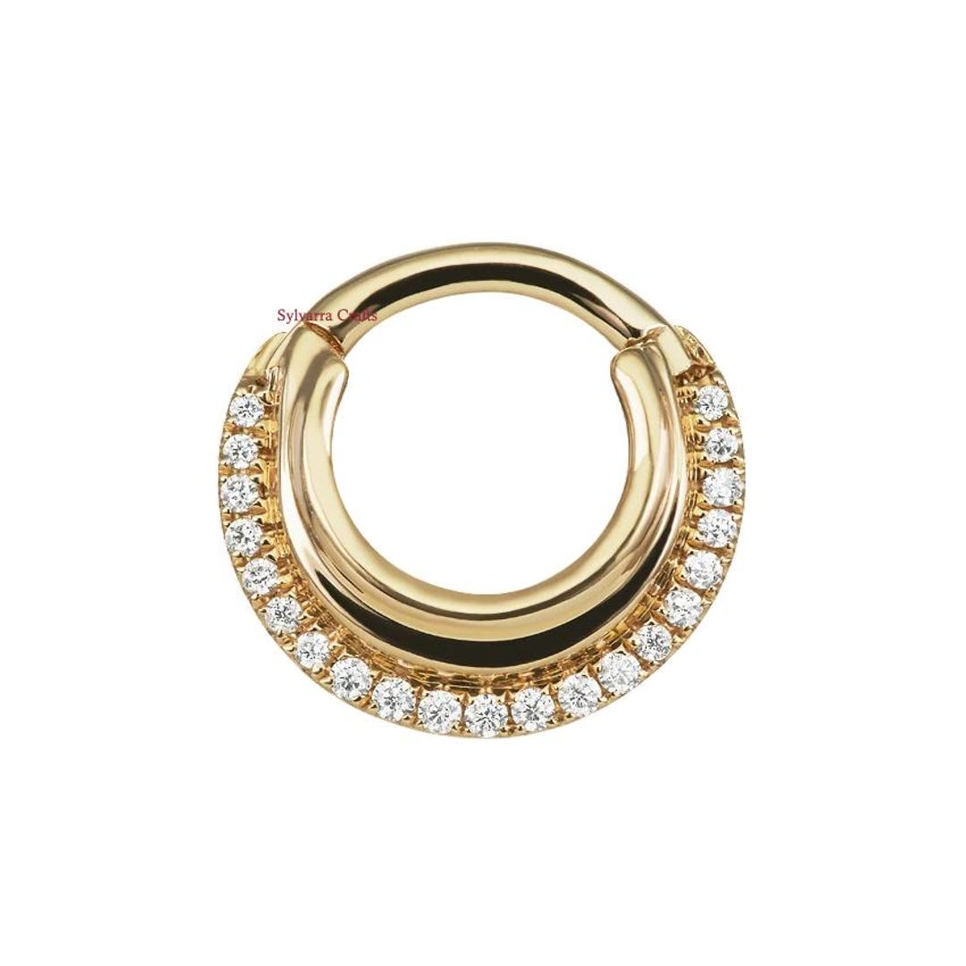 Hoop Style Rings Solid Gold Pavé Diamond Clicker Hoop Ring | Luxury Hinged Hoop Earring ...
