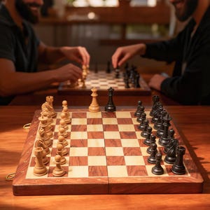 Handmade Wooden Chess Set, Engraved Board Game with Extra Queens, Unique Pieces, Personalized Gift for Dad, Husband, Housewarming Decor