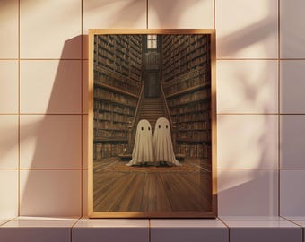 Lámina artística de Fantasmas de Biblioteca: Decoración de Halloween para amantes de los libros (Descarga digital)