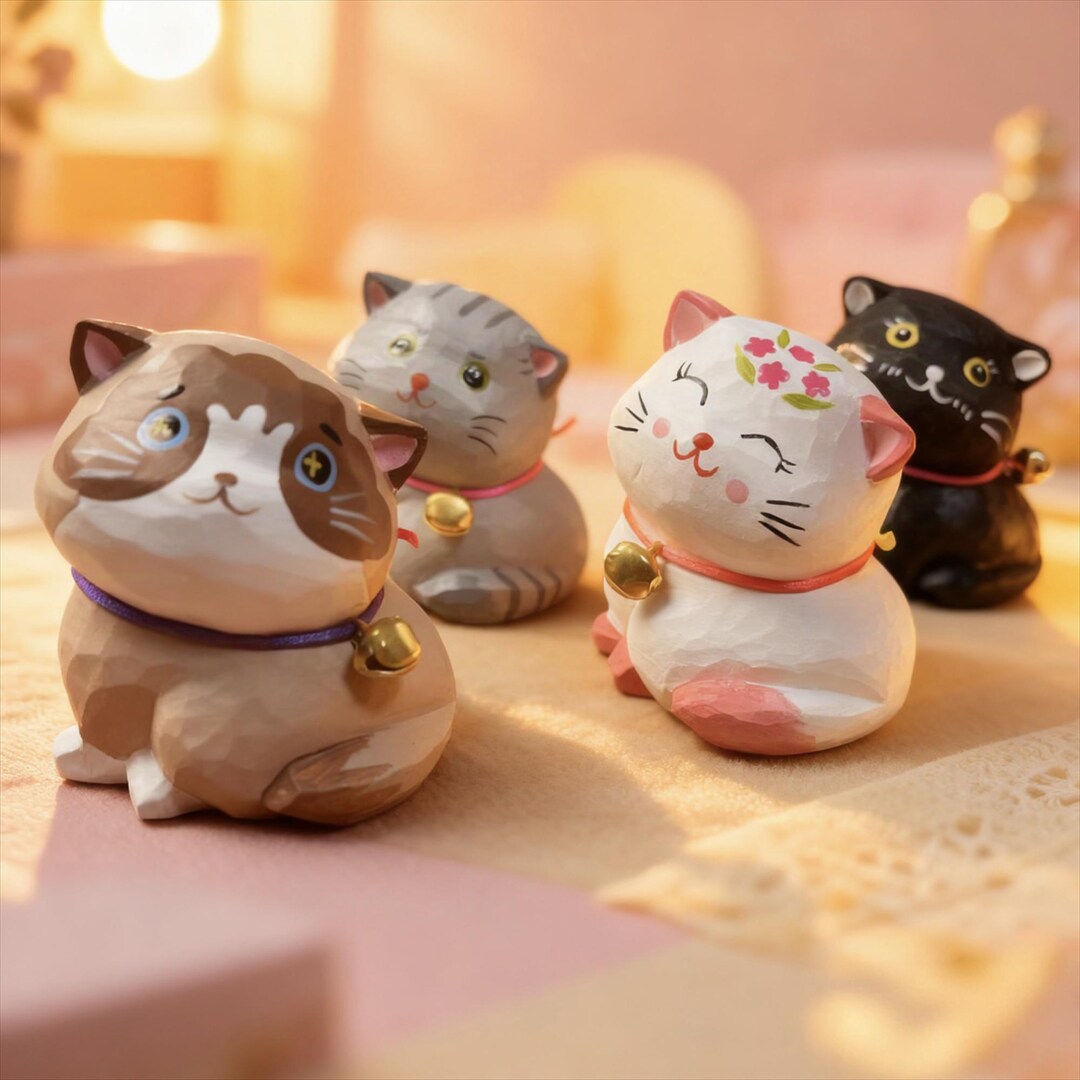 3 Figurines Chats Marmolina - Stéatite - Artisanat Péruvien - Déco Collection
