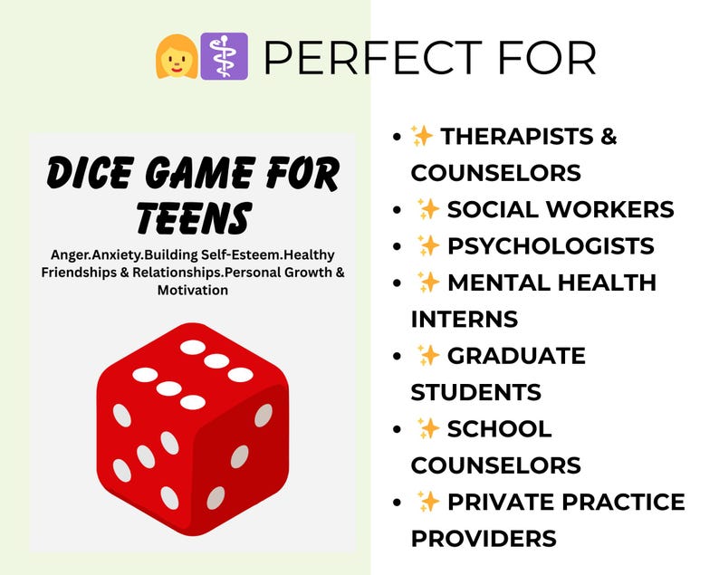 Therapy Dice Game for Teens | CBT, DBT, SEL Activity (digital Download ...