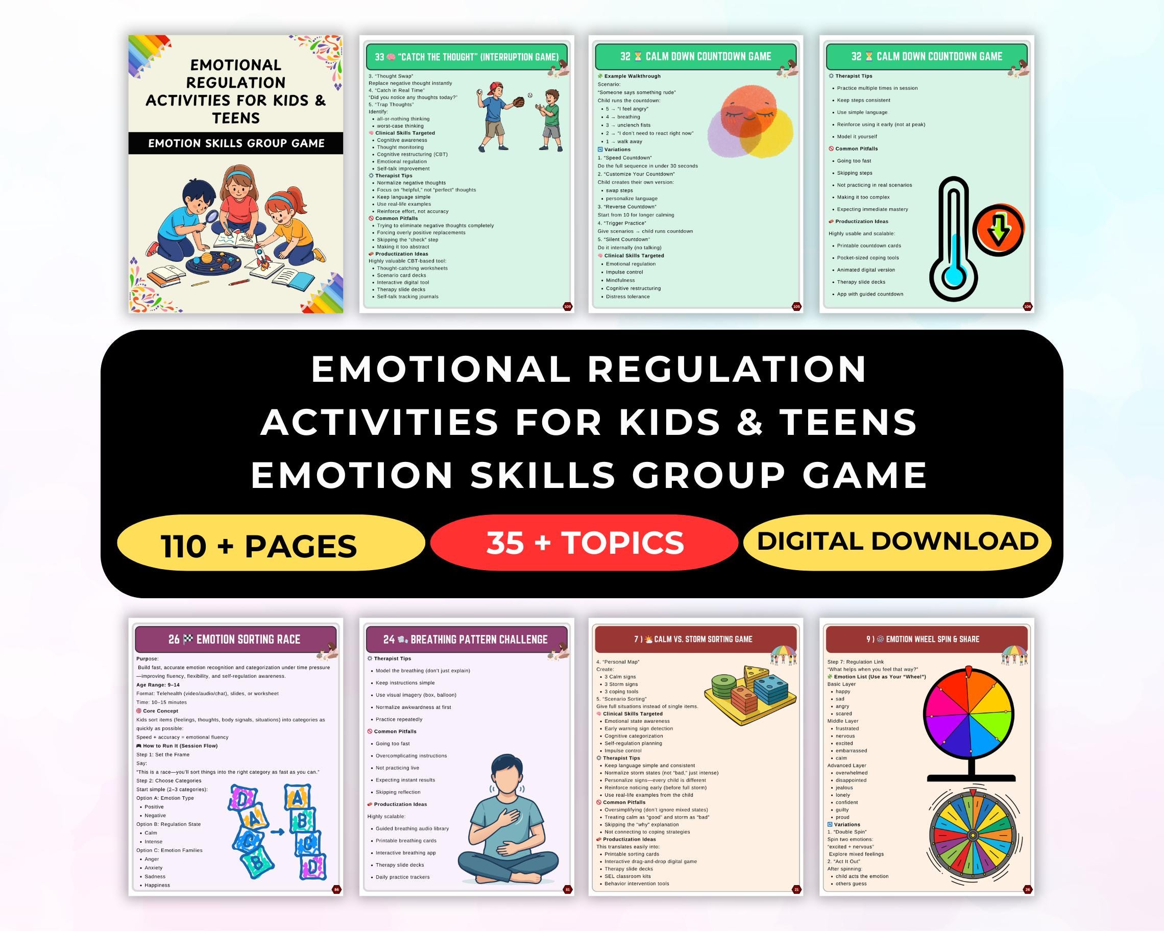 Emotional Regulation Activities for Kids & Teens Emotion Skills Group ...