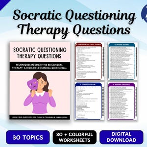 Socratic Questioning Therapy Questions PDF | CBT Thought Challenging Guide (Digital Download)