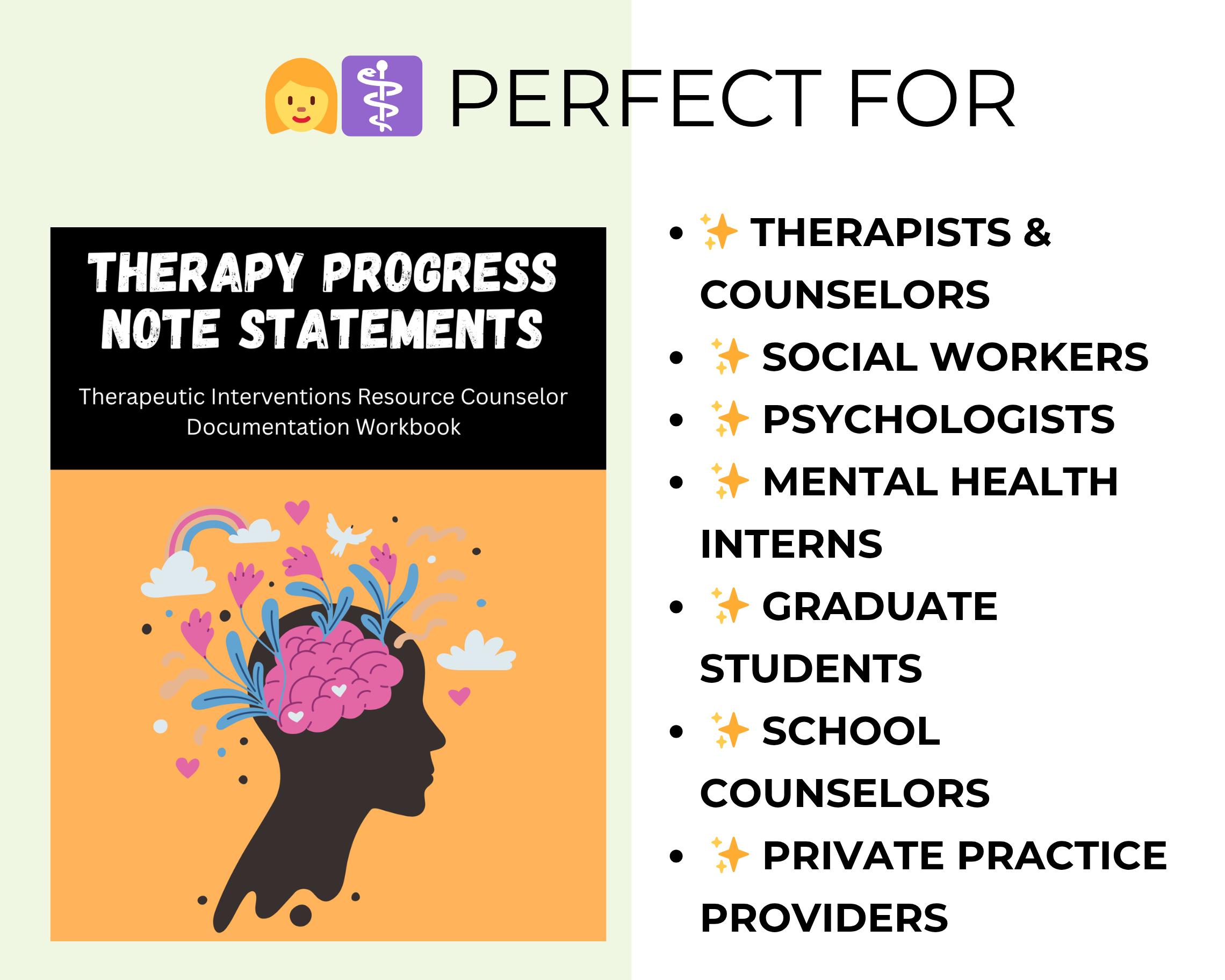 Therapy Progress Note Statements Workbook | Counselor Documentation ...