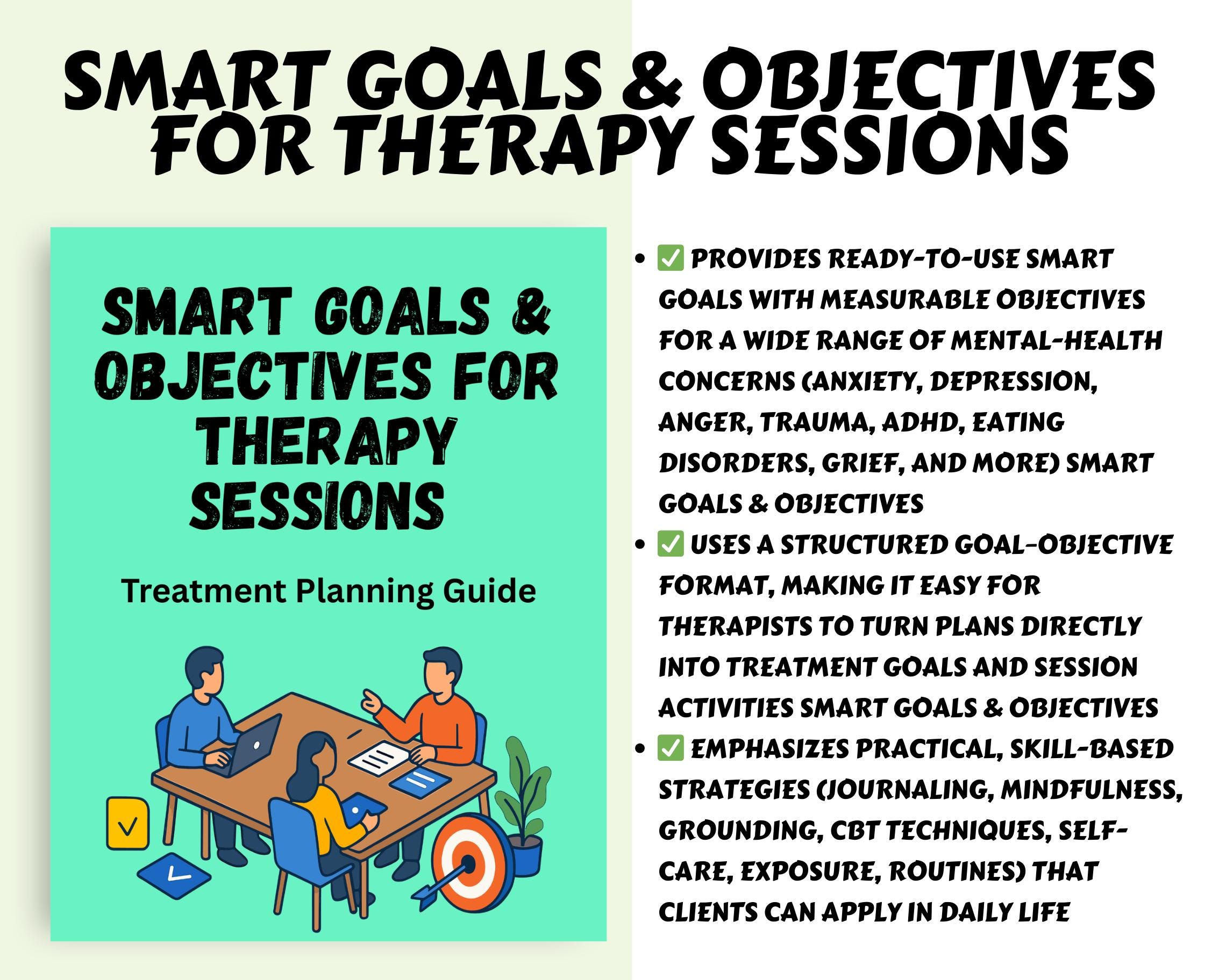 SMART Goals Therapy Guide: Treatment Planning, Mental Health (PDF) - Etsy