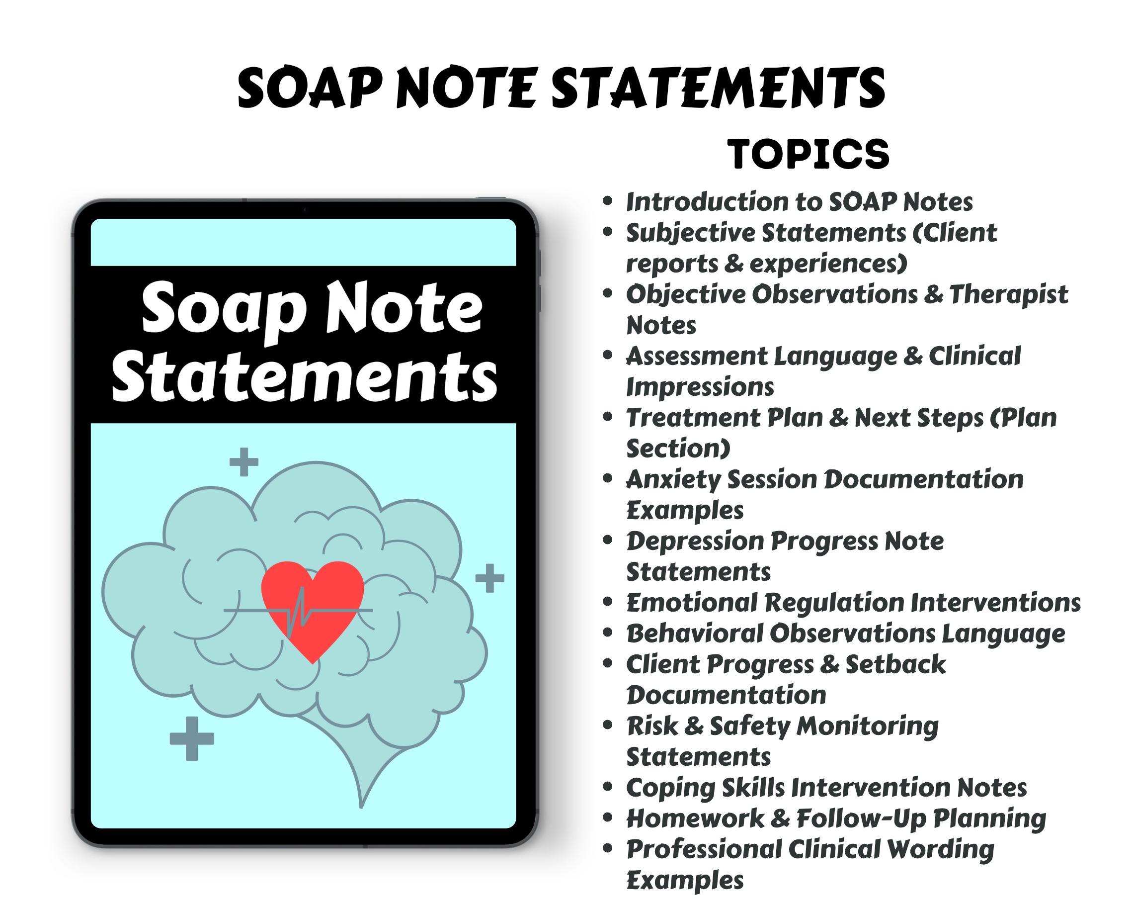SOAP Note Statements | Therapy Documentation Guide (PDF Download) - Etsy