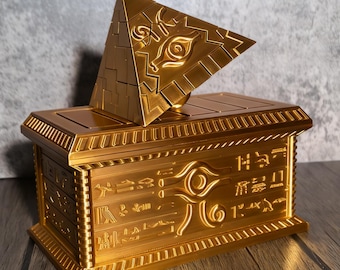 Puzzle del Millennio in oro stampato in 3D e scatola per mazzo di sarcofagi del Millennio - Oggetti di scena per cosplay, decorazioni da scrivania, custodia per carte TCG, regalo per gioco