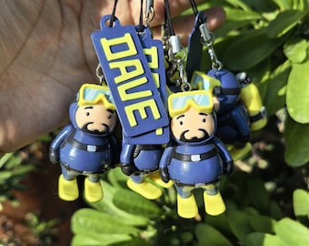 3D-geprinte Scuba Dave duiker sleutelhanger, creatief rugzakaccessoire, cadeau voor duikers
