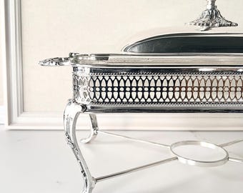 Vintage Silver Plate Chafing Dish with Lid | Sheffield Style Victorian Buffet Server | Timeless Entertaining