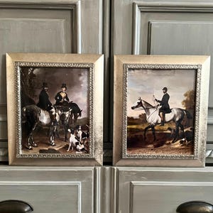 Vintage Silver Leaf Frames with English Equestrian Fox Hunting Art Prints 8 x10
