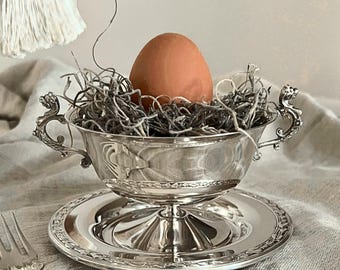 Vintage Italian Silverplate Footed Bowl | Gryphon Handles | Oneida Ivy Scroll Underplate