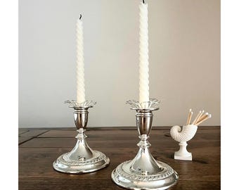 Candelabros VINTAGE / Candelabros ingleses de plata con bobeches de cristal / Candelabros de estilo georgiano / Hechos en Inglaterra