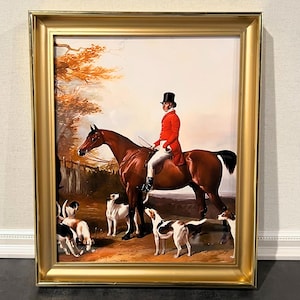 Vintage Gold Metal Shadow Box Frame with Equestrian Art – 8x10 English Manor Decor