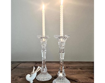 Candelabros vintage de cristal de plomo Mikasa Rochester (par) / Portavelas de cristal de 30 cm / Para velas cónicas o cilíndricas / Fabricados en Eslovenia
