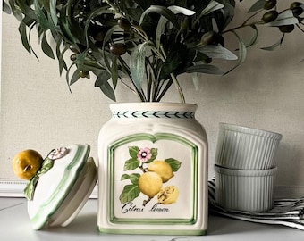 Vintage Villeroy & Boch French Garden Fleurence Lemon Canister with Lid | French Country Decor, Vase