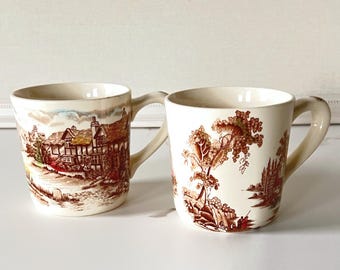 Vintage Johnson Brothers Mugs – English Countryside Scene, Set of 2
