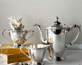 VINTAGE / Juego de café georgiano Poole Silver / Cafetera, cremera y azucarero de plata de 3 piezas / Decoración English Manor Silver