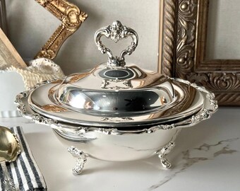 VINTAGE / LUNT Cazuela moderna victoriana chapada / Recipiente Pyrex de 2 cuartos / Fuente con tapa / Vajilla de lujo