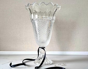 VINTAGE / Jarrón de cristal Godinger Tiara / Centro de mesa con pedestal de 40 cm (Eslovaquia) / Centro de mesa llamativo