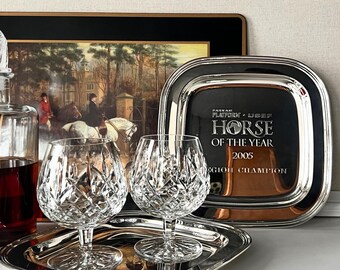 Par de bandejas plateadas para premios ecuestres / Bandejas pequeñas para bar / Decoración estilo Ralph Lauren, juego de 2