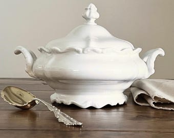 VINTAGE | Soupière en porcelaine blanche Johann Haviland Aristocrat | Bavière, Allemagne, bol à légumes couvert Pompadour