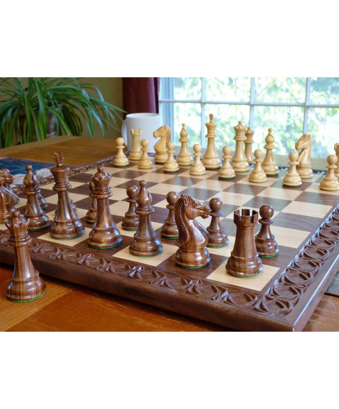 Handmade Walnut & Maple Tournament Chess Set | Carved Border - Etsy