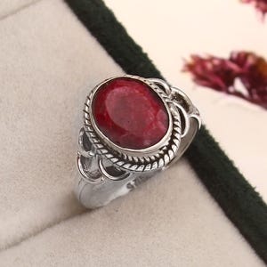 Natural Red Ruby Ring, 925 Sterling Silver , Handmade boho Jewelry Gift For Her ...