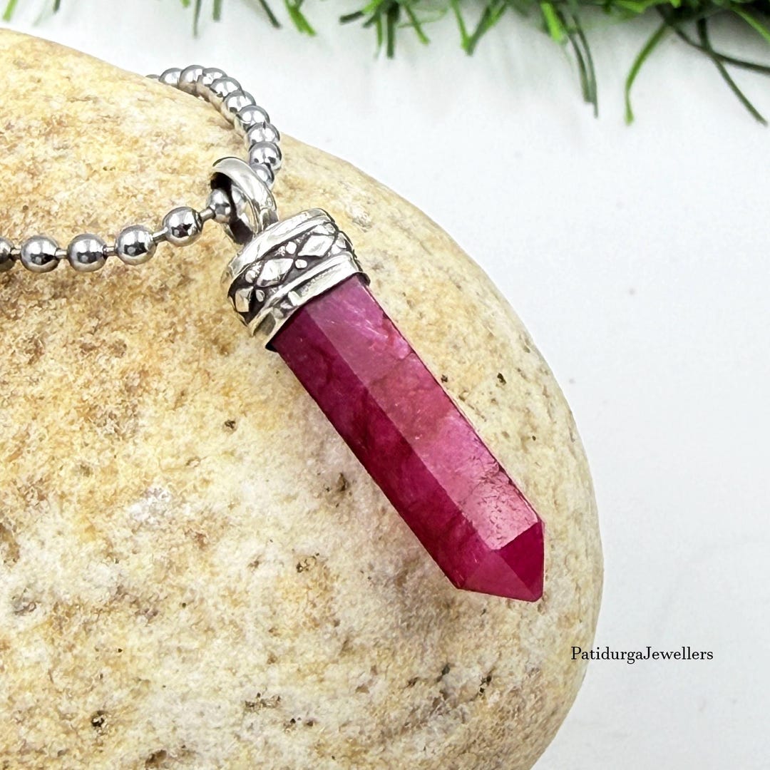 Natural Ruby Point, 925 Sterling Silver Handmade Jewelry for Men, Gift ...