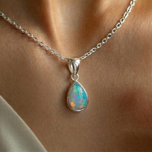 Natural Fire Opal Pendant 925 Sterling Silver Handmade Teardrop October Birthstone  Gift For Her