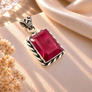 Natural Ruby Silver Pendant, 925 Sterling Silver Pendant, Ruby Statement Pendant, Silver Pendant, Gift For Her