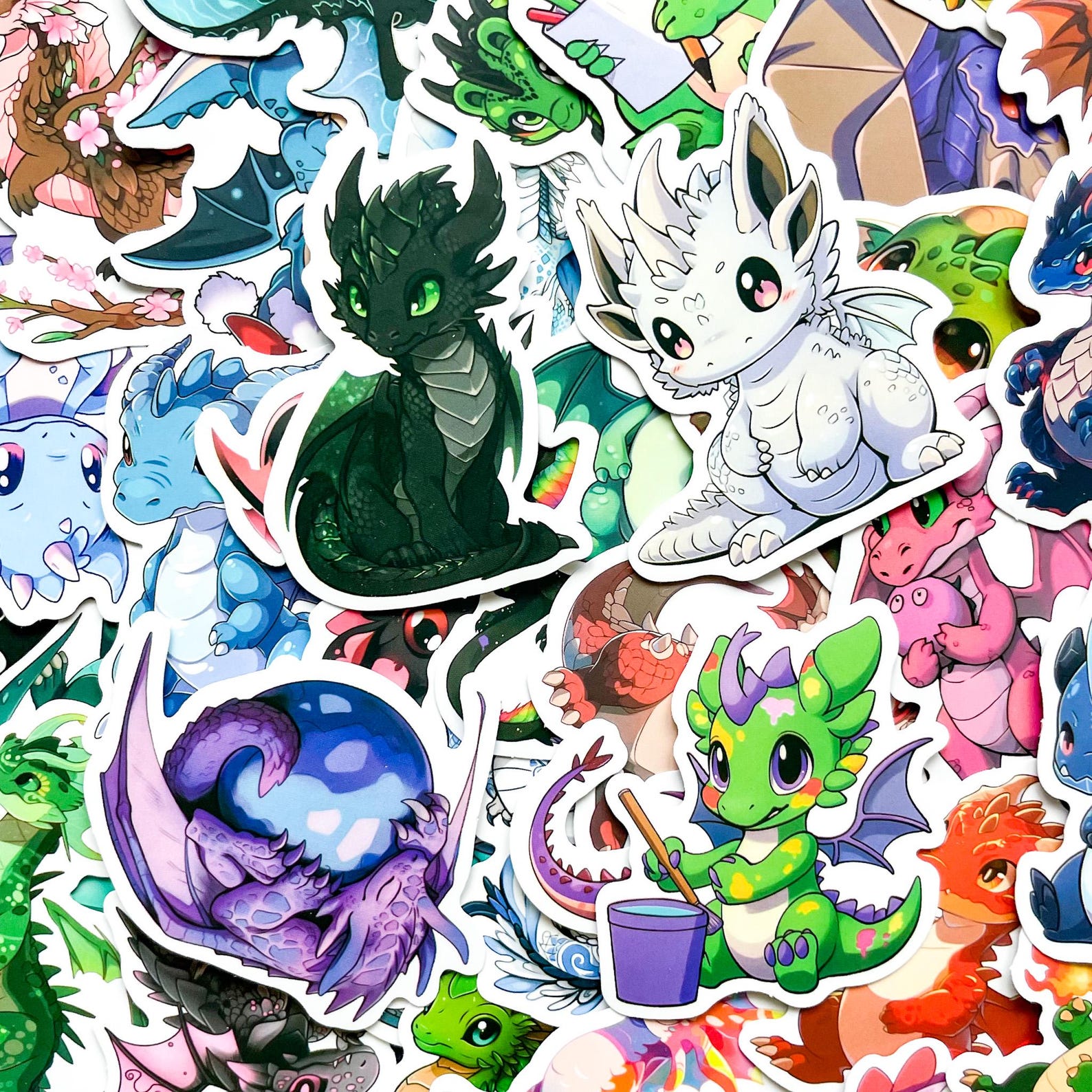 Pack of 50 Cute Dragon Stickers, Kawaii Fantasy Dragon Stickers ...