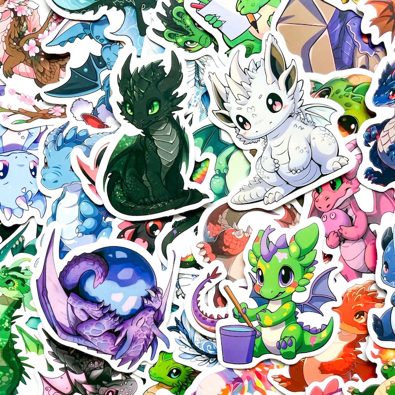 Dragon Sticker Roll Pack of 50 Cute Dragon Stickers, Kawaii Fantasy Dragon Stickers ...