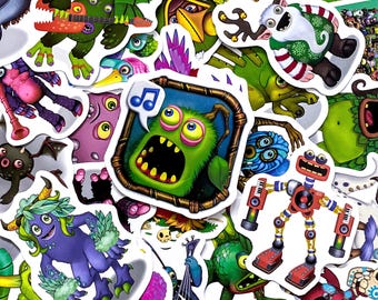 Paquete de 50 pegatinas de My Singing Monsters, pegatinas musicales de monstruos, pegatinas de juegos adorables, pegatinas de criaturas de dibujos animados, pegatinas impermeables para fans.