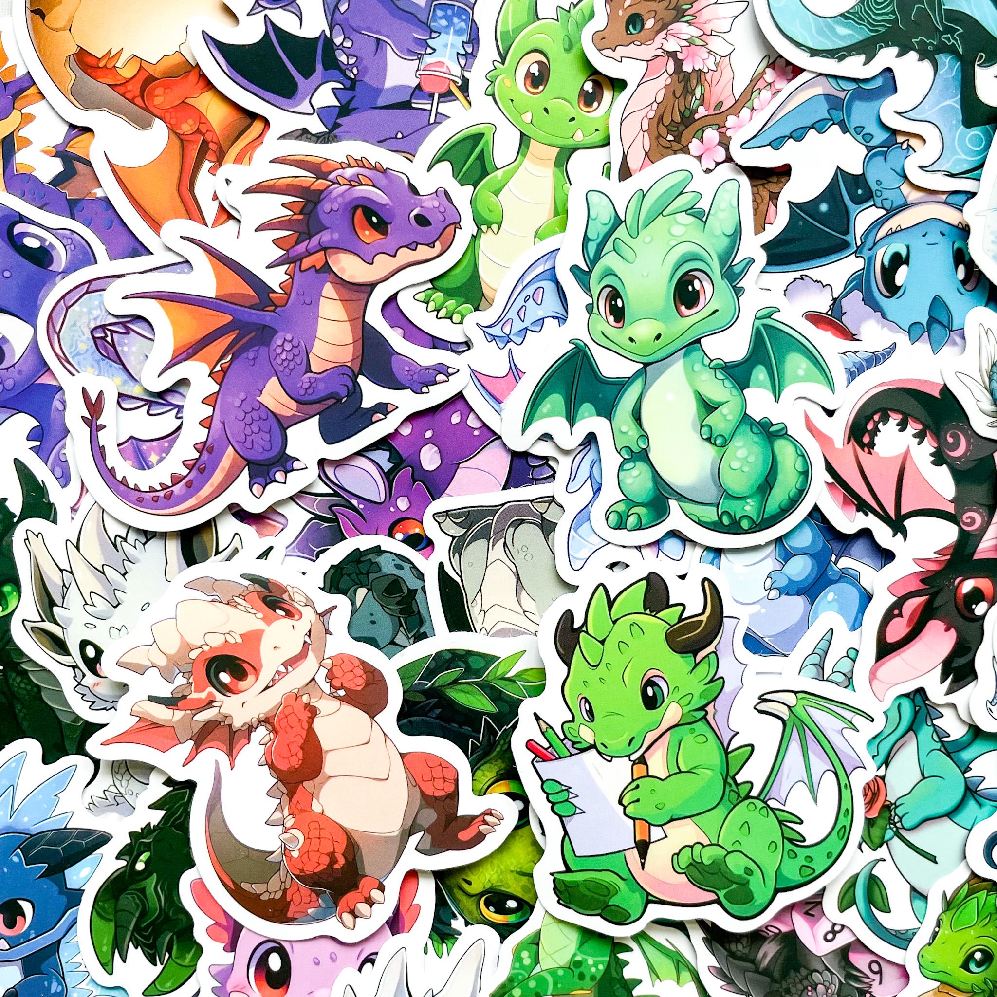 Dragon Sticker Roll Pack of 50 Cute Dragon Stickers, Kawaii Fantasy Dragon Stickers ...