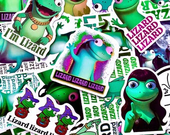 Lot de 50 autocollants mèmes lézard, autocollants reptiles rigolos, têtes de lézard dessin animé mignon, art mème animal viral, autocollants imperméables pour fans de mèmes