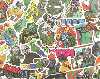 Pack of 50 MF-DOOM Stickers, Hip-Hop Mask Stickers, Graffiti Style Stickers, Street Art Stickers, Waterproof Stickers for Phone, Laptop