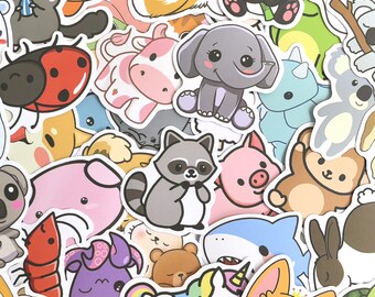 Pack of 50 Cartoon Animal Stickers, Cute Pet Stickers, Bunny Dog Cat Stickers for Kids and Animal Lovers, Waterproof Stickers for Scrapbook