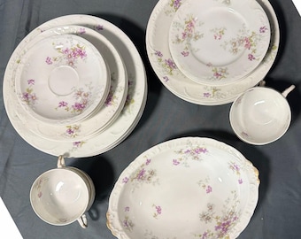 VTG Haviland Limoges France Porcelain Dinnerware Set 25 pc Purple Floral China