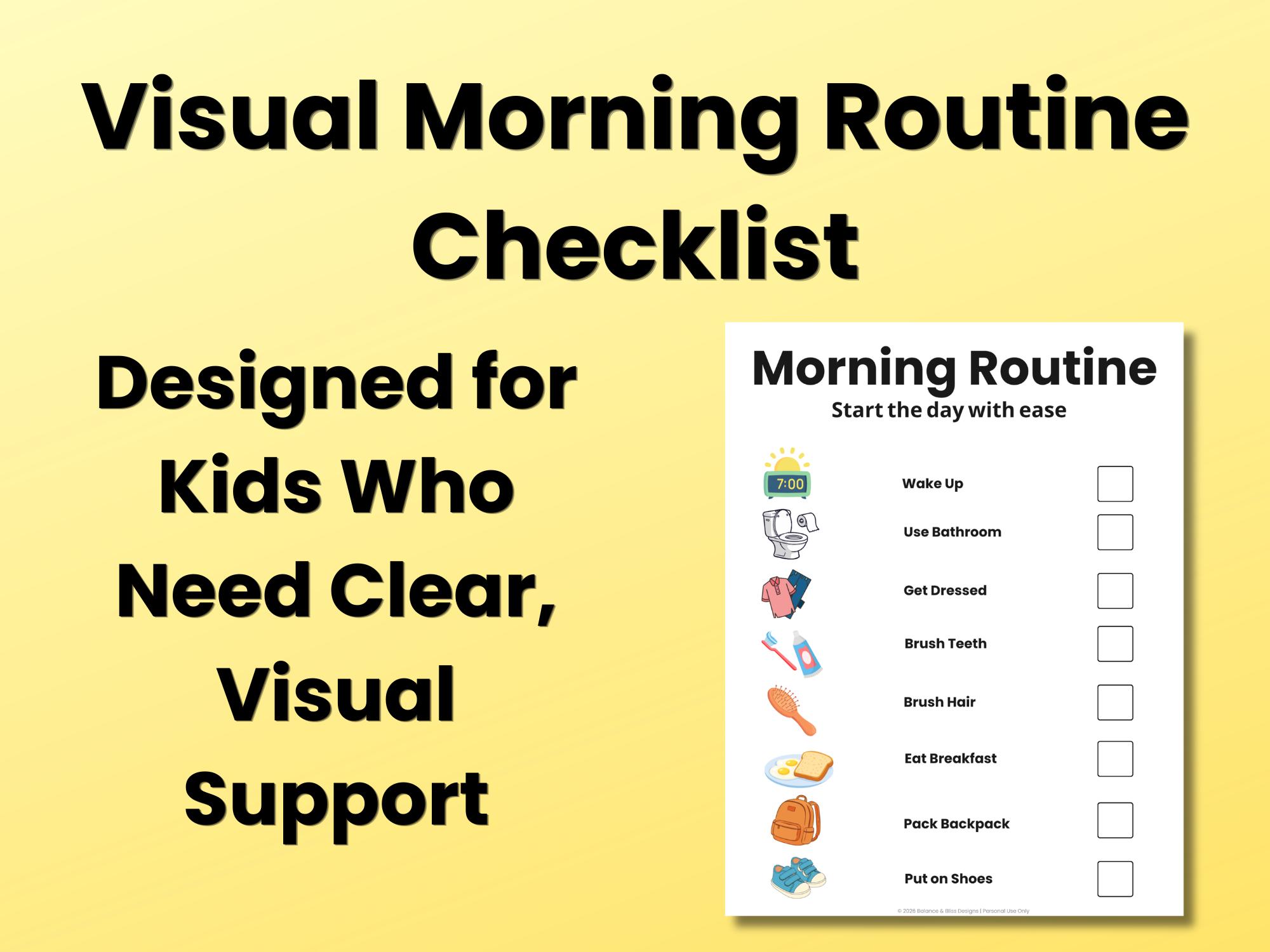 Visual Morning Checklist.pdf Morning Routine Chart Printable for Kids, Visual Schedule, Autism ADHD ...