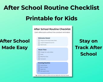 Afdrukbare checklist voor naschoolse routines voor kinderen, schema met dagelijkse routine, pdf-schema voor kinderen