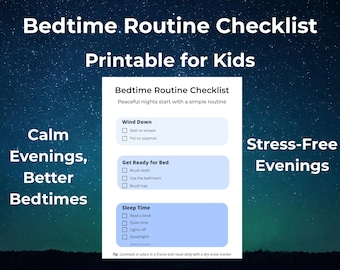 Checklist voor bedtijdroutine afdrukbaar voor kinderen, tabel met nachtroutines, pdf-checklist dagelijkse routine