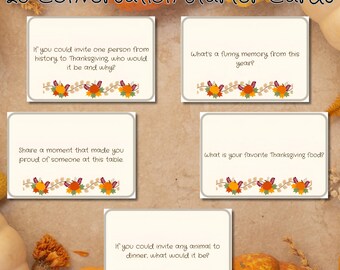 Cartes pour parler à table en famille : débuts de conversation pour le dîner de Thanksgiving (PDF)