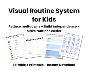 Grafiek ochtendroutine afdrukbaar voor kinderen, visueel schema afdrukbaar, eerst dan bord, autisme ADHD-routine, volledig bewerkbaar pdf-systeem