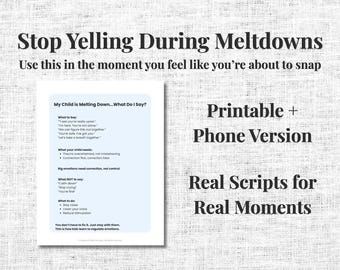 Stop met schreeuwen tijdens kernsmelting, wat te zeggen tegen kinderen, script voor zacht ouderschap, hulp bij driftbui voor peuters, ondersteuning bij autisme bij ADHD, triggertool voor moeder