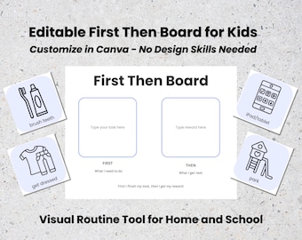 Eerst bewerkbaar, dan printbaar bord voor kinderen | Visueel schema, tabel autisme ADHD-gedrag, pdf-canvasjabloon