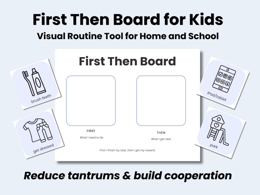 First Then Board Printable for Kids, Visual Schedule Printable, Autism ...
