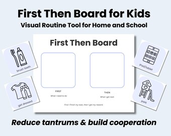 Eerst dan bord afdrukbaar voor kinderen, visueel schema afdrukbaar, autisme ADHD-gedragskaart, routineschema pdf