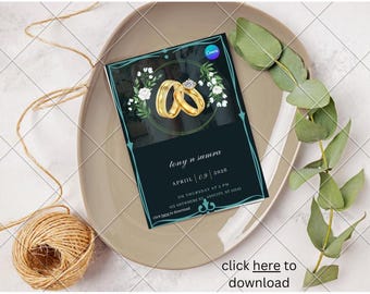 Modèle d'invitation de mariage bleu marine minimaliste, invitation moderne sur toile modifiable (téléchargement numérique)