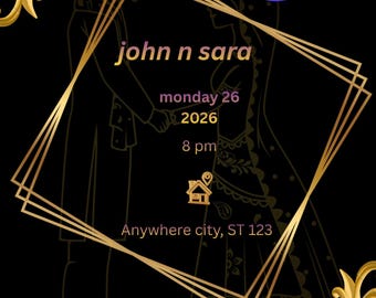 Modèle d'invitation de mariage minimaliste en or noir, invitation moderne et élégante sur toile (téléchargement numérique)