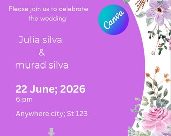 Modèle d'invitation de mariage floral élégant, invitation toile moderne minimaliste (téléchargement numérique)